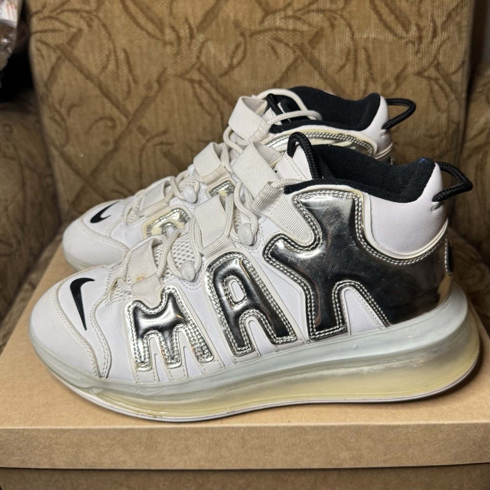 Nike Air‎ More Uptempo 720 Shoes Mens Size 9.5 White Metallic Silver BQ7668-100